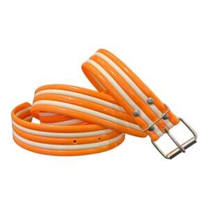Vintage 90s Vinyl Belt Orange & White Striped Retro Rare PVC , Sz 39 40 41 42 43
